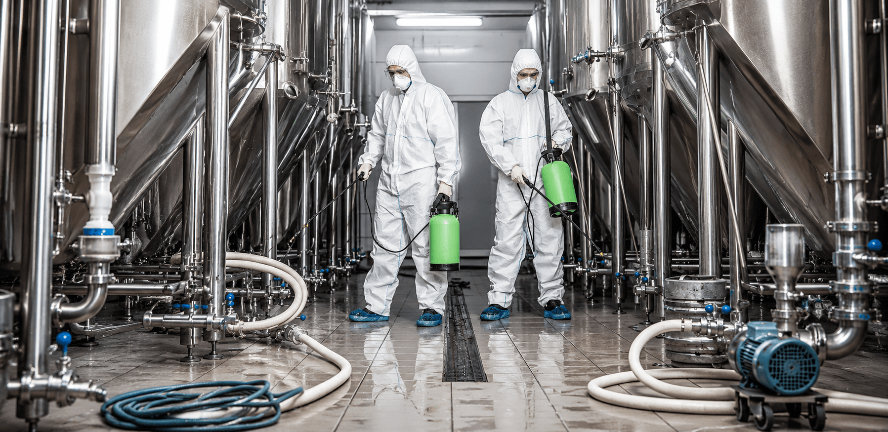 Industrial cleaning team performing factory deep cleaning to address early warning signs of contamination
