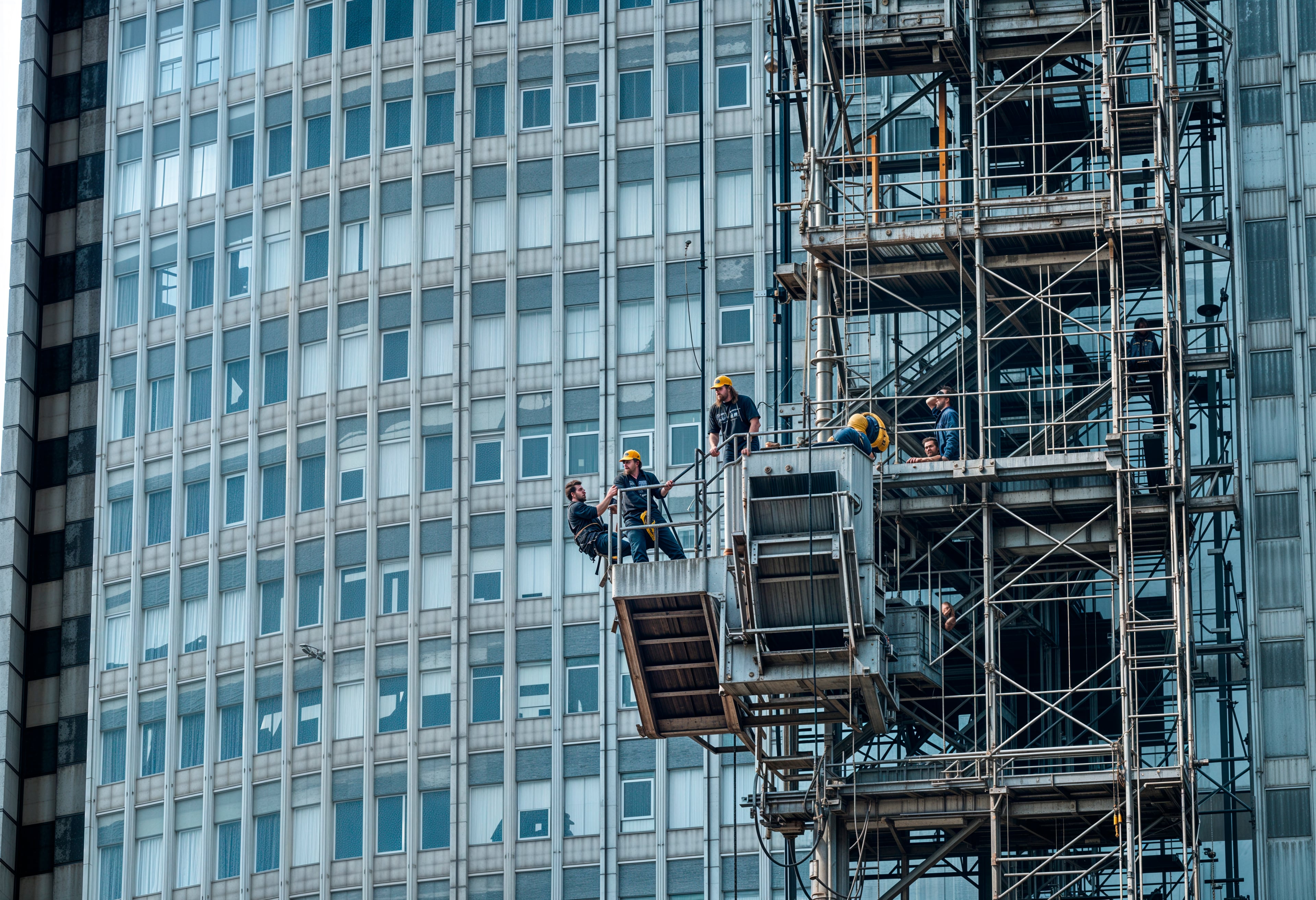 Facade Cleaning Services and High-Rise Maintenance for Buildings That Cannot Come Down for Work